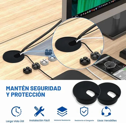 Vista 6 de SDTC Tech Paquete de 3 organizadores de cables de plástico negro con ojales de 1 pulgada para escritorio