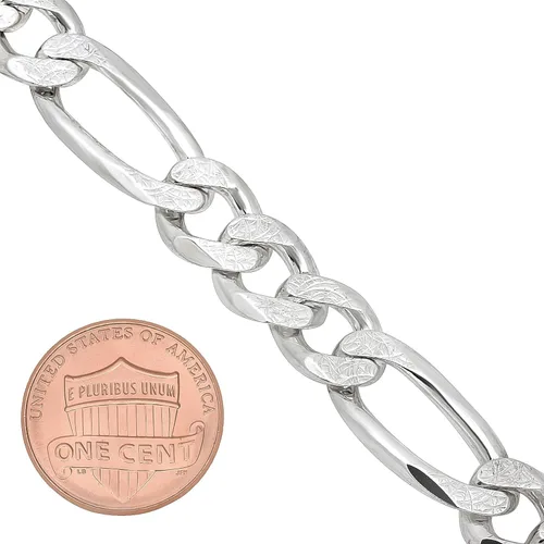 Vista 3 de The Bling Factory 9.5mm .925 Sterling Silver Diamond-Cut Flat Figaro Chain Necklace