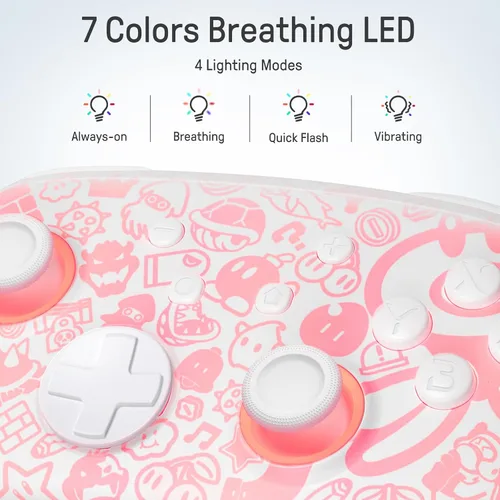 Vista 3 de FUNLAB Firefly Patrón luminoso Switch Pro Controlador inalámbrico compatible con Nintendo SwitchOLEDLite, mando a distancia Bluetooth con 7
