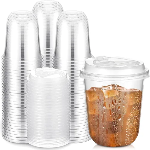Vista 20 de Baderke Juego de 25 vasos de plástico transparente de 14 onzas con tapas, tazas de café helado resistentes con tapas, vasos de plástico desechables