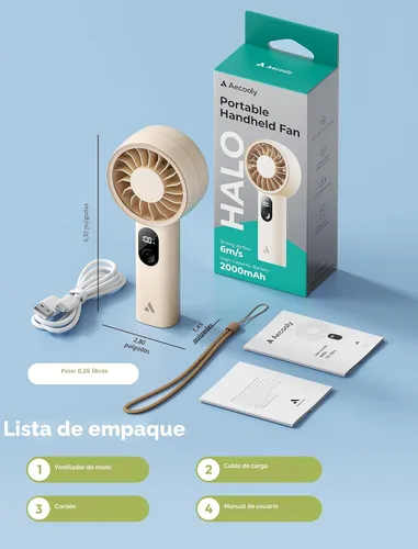 Vista 8 de Aecooly Potente ventilador portátil, potente ventilador de mano, recargable Beige