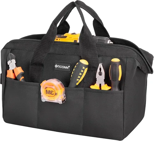 Vista 21 de TICONN Bolsa de herramientas resistente con múltiples bolsillos, organizador de caja de herramientas portátil, bolsa de almacenamiento, con correa