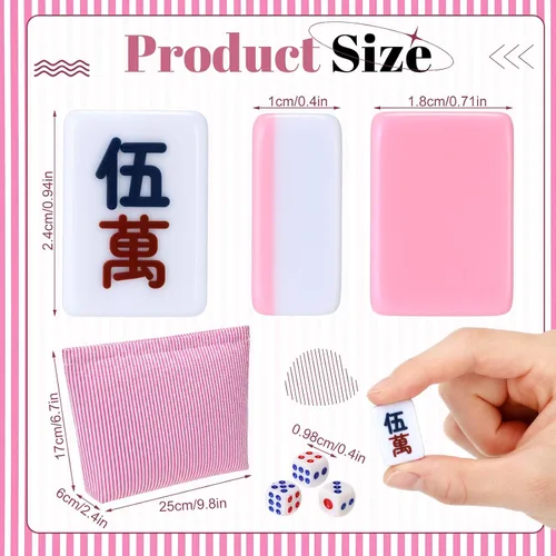 Vista 2 de Juego de 166 piezas de mahjong americano de viaje rosa con bolsa