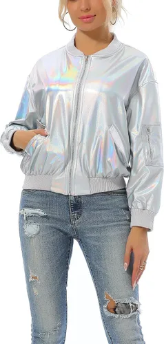 Vista 2 de BIRW Chaqueta bomber para mujer, abrigos casuales para otoño, con cremallera completa, ligera, con bolsillos, a la moda