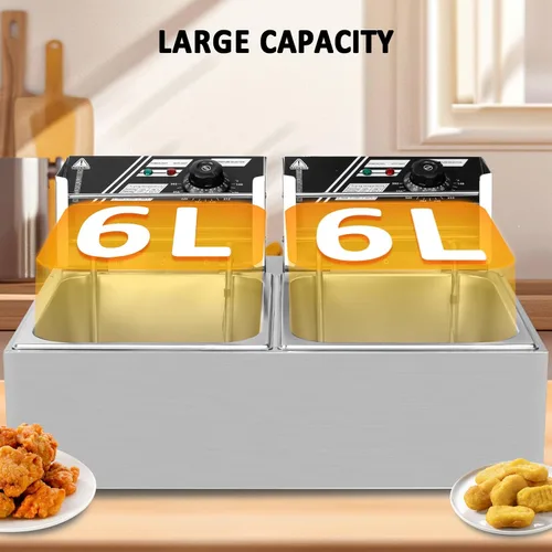 Vista 2 de Freidora comercial con canasta, 12.7QT/12L, desmontable de gran capacidad, de acero inoxidable, freidora de aceite eléctrica con control