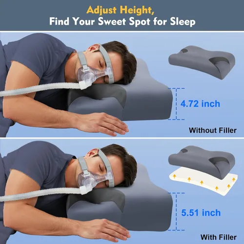 Vista 2 de IKSTAR Almohada CPAP 5.0 para dormir de lado, altura ajustable/soporte de cuello, almohada de espuma viscoelástica adecuada para todos los usuarios