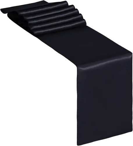 Vista 2 de Paquete de 12 caminos de mesa de satén de 12 x 108 pulgadas de largo para Navidad, fiestas de cumpleaños, banquetes, graduaciones, compromisos Negro