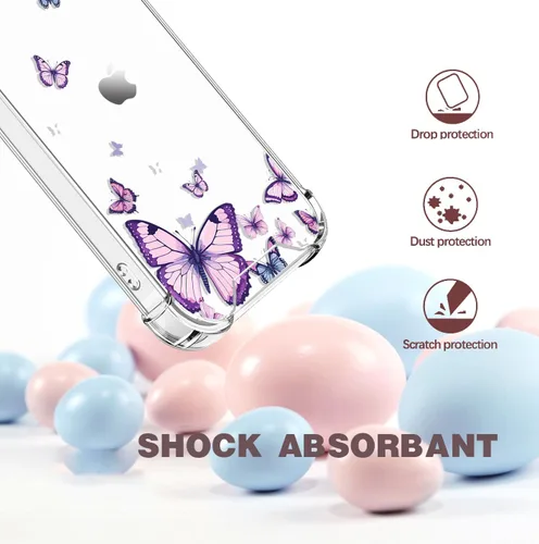Vista 5 de OOZ Funda de cristal para iPhone 11 Pro (2019) de 5.8 pulgadas, bonita funda protectora transparente, seductor patrón de mariposa morada, suave a