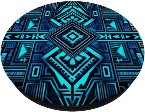 Vista 2 de Southwestern Aztec Design Serape Vintage Negro Con PopSockets Azul PopGrip intercambiable