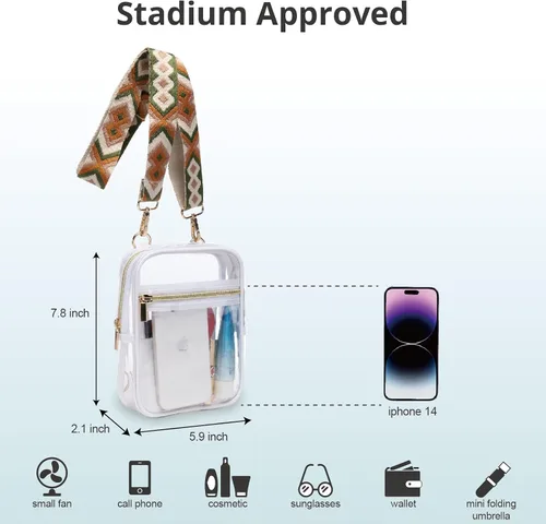 Vista 38 de Bolso cruzado aprobado por estadios para mujer, bolsa transparente para estadios para eventos deportivos, conciertos
