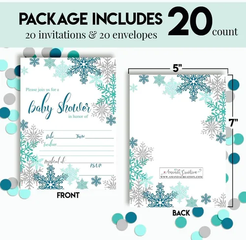Vista 4 de AmandaCreation - Invitaciones para fiesta de baby shower, 20 tarjetas de relleno de 5 x 7 pulgadas con veinte sobres blancos