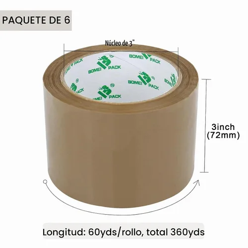 Vista 3 de BOMEI PACK Cinta de embalaje marrón de 3 pulgadas, 6 rollos de repuesto de cinta de embalaje ancha para mudanza, envío y almacenamiento, 2.4 mil x