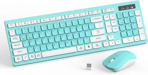 Vista 14 de Combo de teclado y mouse inalámbricos, teclado inalámbrico de tamaño completo y mouse DPI ajustable, receptor USB de 2.4 GHz, teclado y mouse
