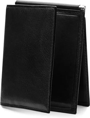 Vista 7 de Bosca Clip de cuero para hombre con bolsillo, Ámbar, Colección Old Leather - Clip para dinero con bolsillo