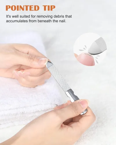 Vista 3 de FVION Limas de uñas de metal profesionales, 2 piezas, doble cara, acero inoxidable, grano grueso y fino, juego de herramientas de manicura y pedicura