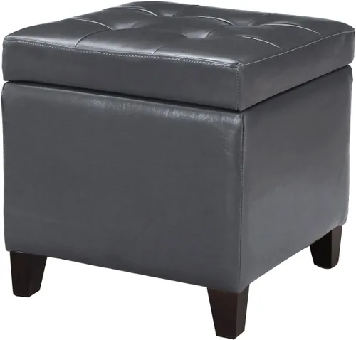 Vista 13 de Adeco Otomana moderna de cuero con ruedas, otomana cuadrada negra rodante de 18.8" con almacenamiento, taburete de tocador tapizado acolchado