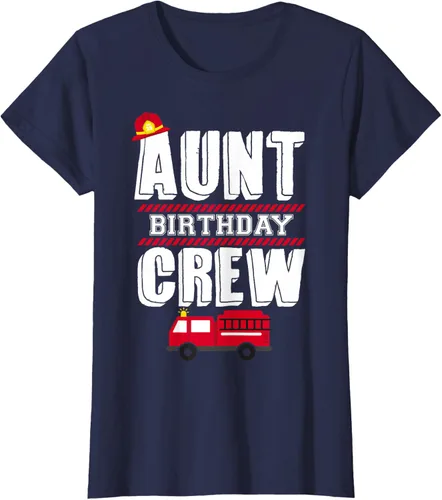 Vista 40 de Aunt Birthday Crew Fire Truck Fireman - Camiseta para fiesta de acogida, Negro, S