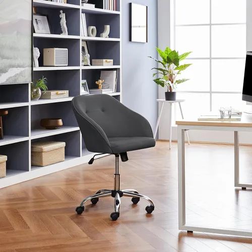 Vista 2 de Yaheetech Silla de oficina de altura ajustable con respaldo medio, giratoria, grande, silla de escritorio, silla de computadora con ruedas