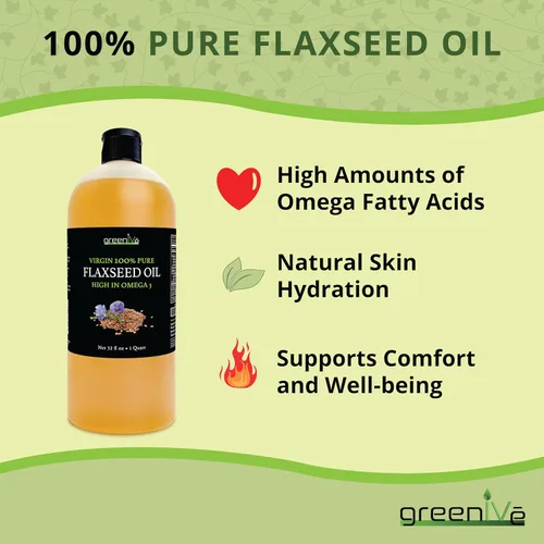 Vista 7 de GreenIVe Aceite de semilla de lino 100% puro prensado en frío, cultivado en Estados Unidos, alto contenido vegano de ácidos grasos Omega 3 6 9