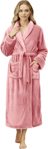 Vista 14 de NY Threads - Bata de baño de lujo para mujer, bata larga de forro polar suave y esponjosa para mujer Negro