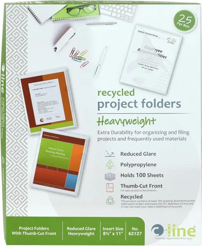 Vista 2 de C-Line Recycled Project Folders with Thumb Cut Fronts, Reduced Glare, Letter Size, Clear, 25 per Box (62127) (Pack of 10)