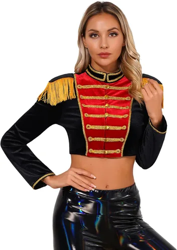 Vista 2 de Runhomal Uniformes de banda de marcha para mujer, para Halloween, circo, Ringmaster, cosplay, abrigo, ropa de abrigo