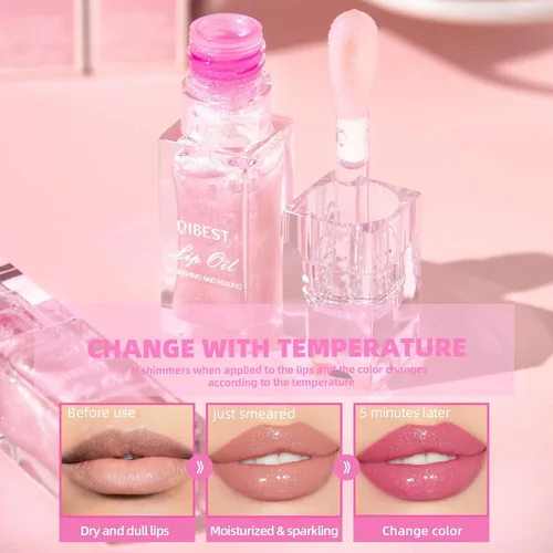 Vista 4 de 2 Piezas Aceite de Brillo Labial Hidratante Mágico que Cambia de Color con Efecto Voluminizador, Lápiz Labial de Brillo Resplandeciente, Brillo