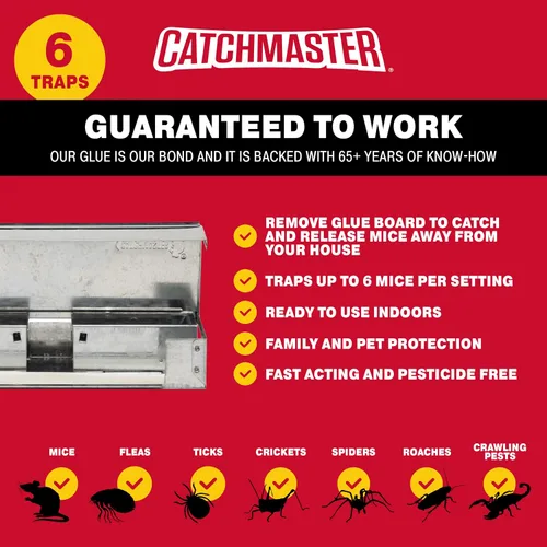 Vista 3 de Catchmaster Multi-Catch - Mini trampa para ratones, paquete de 6, trampas humanas para ratones para interiores para el hogar, incluye tabla