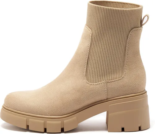 Vista 2 de REDTOP Botas Chelsea elásticas para mujer, tacón grueso, plataforma, suela de lengüeta, botines al tobillo