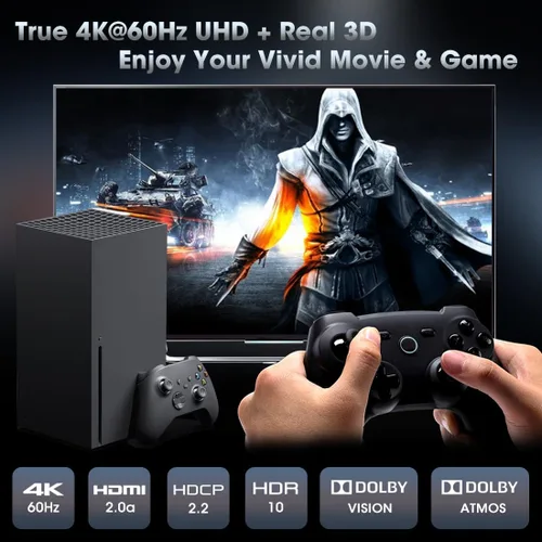 Vista 5 de (Versión más reciente) ROOFULL 5 puertos 4K HDMI Switch con control remoto 5 en 1 salida 4K @60Hz HDMI 2.0 selector de conmutador, Dolby