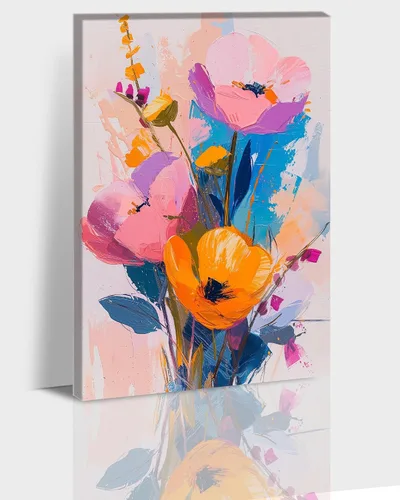 Vista 29 de Hzddty Lienzo de flores rojas de amapola para pared, pintura floral abstracta para paredes, imágenes de flores con estampado floral, decoración