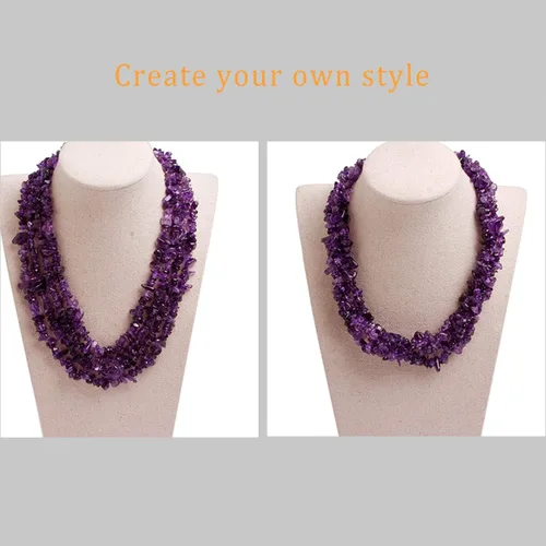 Vista 5 de GEM-Inside - Collar de piedras preciosas moradas con cuentas de cuarzo morado, dije bohemio de moda con soporte de babero, collar de cuentas