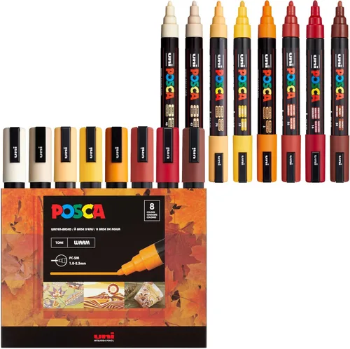 Vista 16 de Posca PC-5M Rotuladores de Pintura a Base de Agua, Punta Media Reversible (1.8-2.5mm), Tono Fresco, Pack de 8 Frío