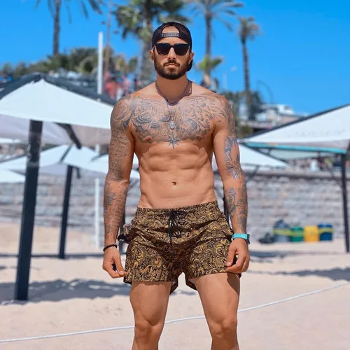 Vista 7 de GINGTTO - Traje de baño para hombre con forro de malla, pantalones cortos de playa
