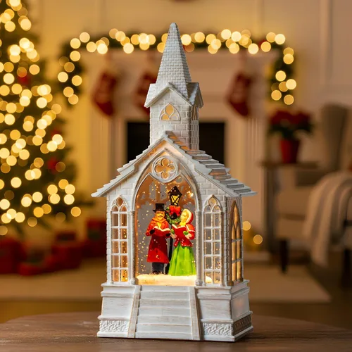 Vista 23 de Globo de nieve de Navidad con agua brillante de muñeco de nieve con música y temporizador, linterna iluminada con pilas para regalos de decoración