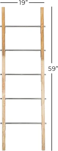 Vista 3 de Deco 79 Escalera rectangular de madera contemporánea, 19 x 2 x 59 pulgadas, marrón