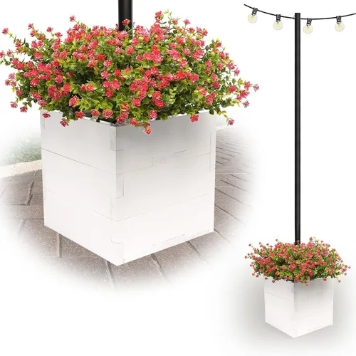 Vista 8 de Maceta decorativa de madera extragrande con soporte universal para postes de luz, paraguas, comederos de pájaros, caja de madera maciza para jardín