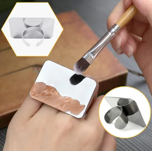 Vista 5 de HLLMX 1 Paleta de arte de uñas Paleta de arte de uñas de acero inoxidable paleta de maquillaje cosmético Mini arte de uñas paleta de anillos
