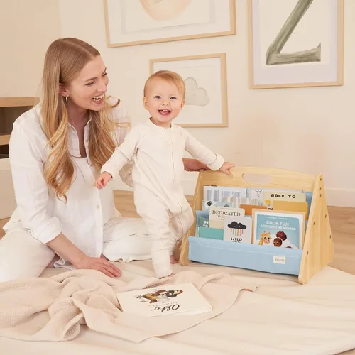 Vista 2 de ZICOTO Estantería decorativa de madera con asa para habitaciones de niños, mantiene los libros ordenados y al alcance de los niños pequeños