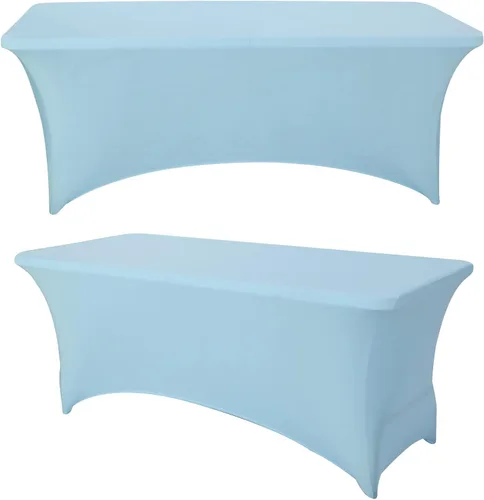 Vista 17 de Paquete de 2 manteles rectangulares de elastano de 4 pies, ajustables, elásticos, para bodas, fiestas, eventos, reuniones, cumpleaños, decoración