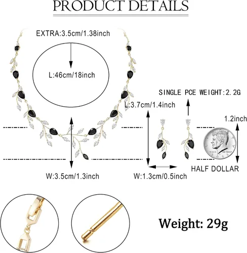 Vista 6 de Cubic Zirconia Drop Leaf Vine Wedding Prom Jewelry Set for Bride Bridesmaid