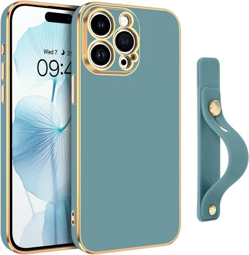Vista 11 de GUAGUA Funda para iPhone 15 de 6.1 pulgadas con soporte para correa de muñeca, delgada, suave, galvanizada, TPU iPhone 15, funda protectora a prueba
