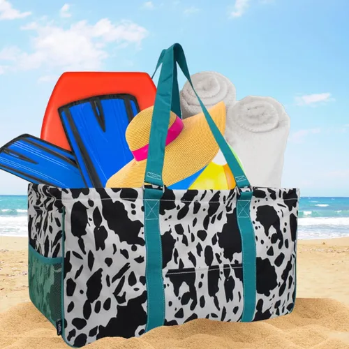 Vista 321 de NGIL Bolsa de comestibles reutilizable extra grande plegable de gran tamaño para comestibles, almacenamiento, picnic, playa, Estampado