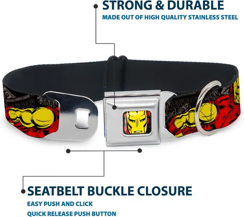 Vista 4 de buckle-down 9 – 15" "ima-iron Hombre Face Rojo/Amarillo" Perro Collar