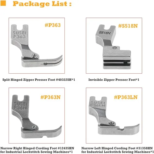 Vista 2 de 4 piezas diferentes prensatelas de cremallera P36L P36N P363 S518N compatibles con JUKI Brother Singer Consew típicas máquinas de coser industriales
