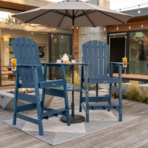 Vista 2 de FUNBERRY Tall Adirondack Chair Set of 2 with Tables, High Top Balcony Chair