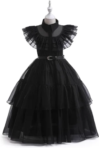 Vista 8 de Hellet Vestido de disfraz negro para niñas, vestido de princesa para familia, fiesta de Halloween, cosplay, vestido negro
