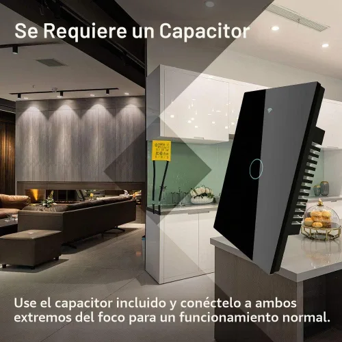 Vista 6 de MoesGo - Interruptor inteligente táctil de pared WiFi RF433 de segunda generación Smart Touch Wall Single Fire, no se necesita cable neutro