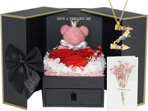 Vista 13 de ADDWel Regalos de Rosas Preservadas para Novia - Lindo Regalo de Oso de Rosas Eternas para Mamá Mujeres, Regalos de Cumpleaños para Novia - Caja