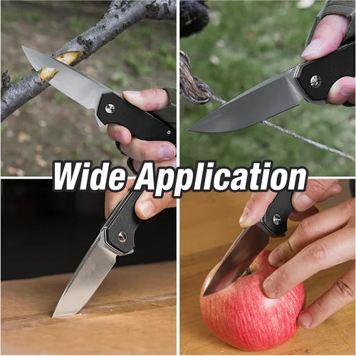 Vista 6 de FLISSA Cuchillo de bolsillo, cuchillo táctico plegable con mango G10, hoja D2, seguro de revestimiento, clip de bolsillo, cuchillo EDC para Negro